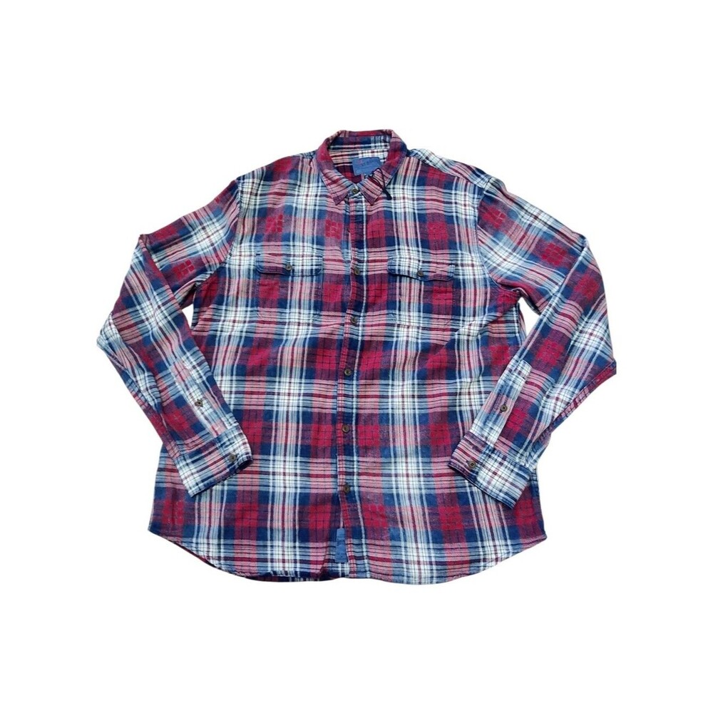 Lucky Brand Red, White and Blue Indigo Workwear Flannel Shirt. Sz. L